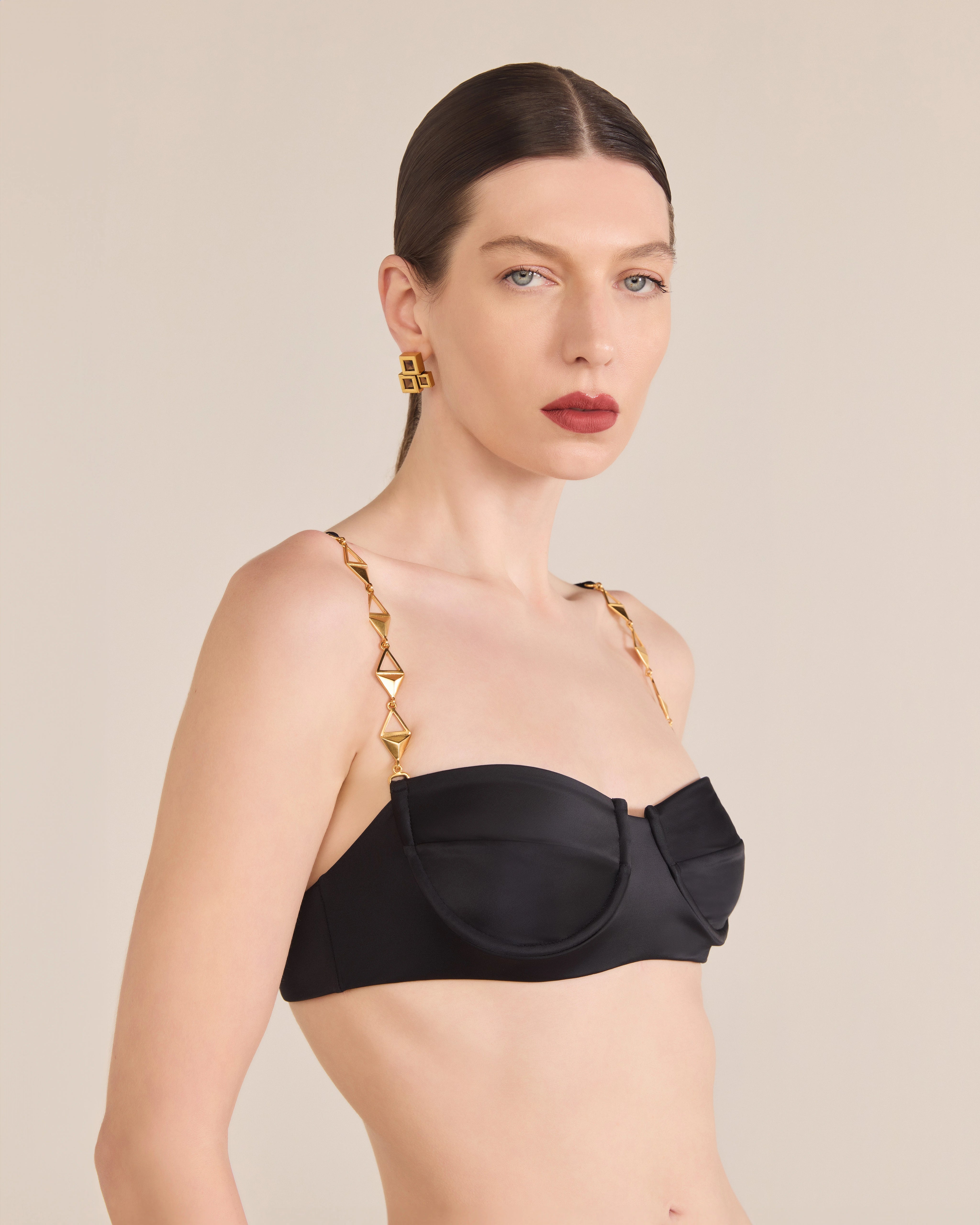 Half Cup Bikini with Pyramid Strap and Chain